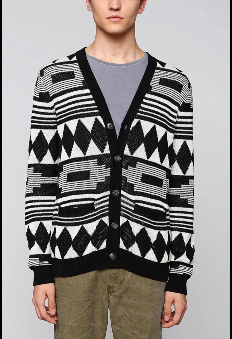 KOTO Cardigan Mens Black Tribal Print Retro - photo 2