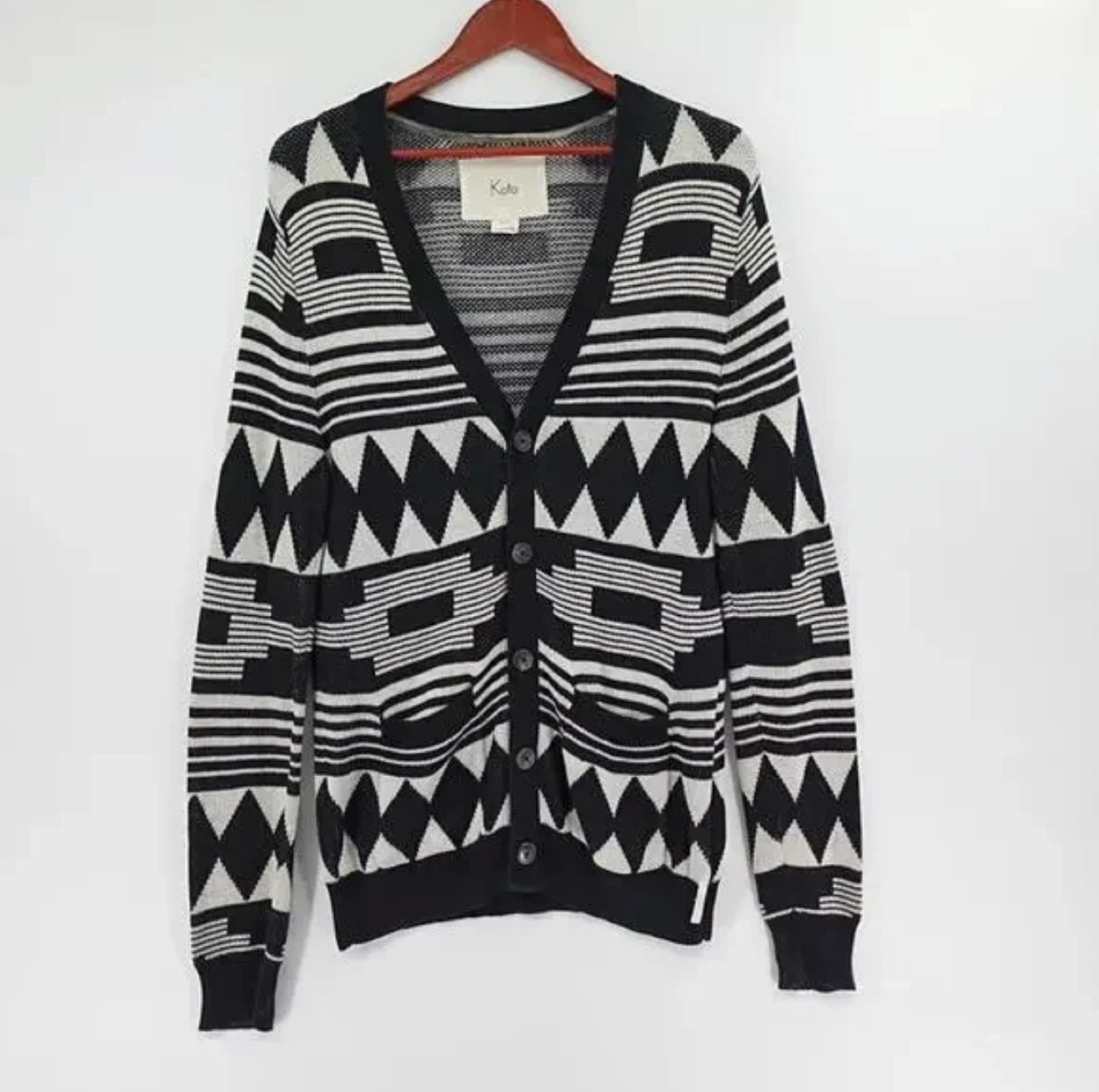 KOTO Cardigan Mens Black Tribal Print Retro