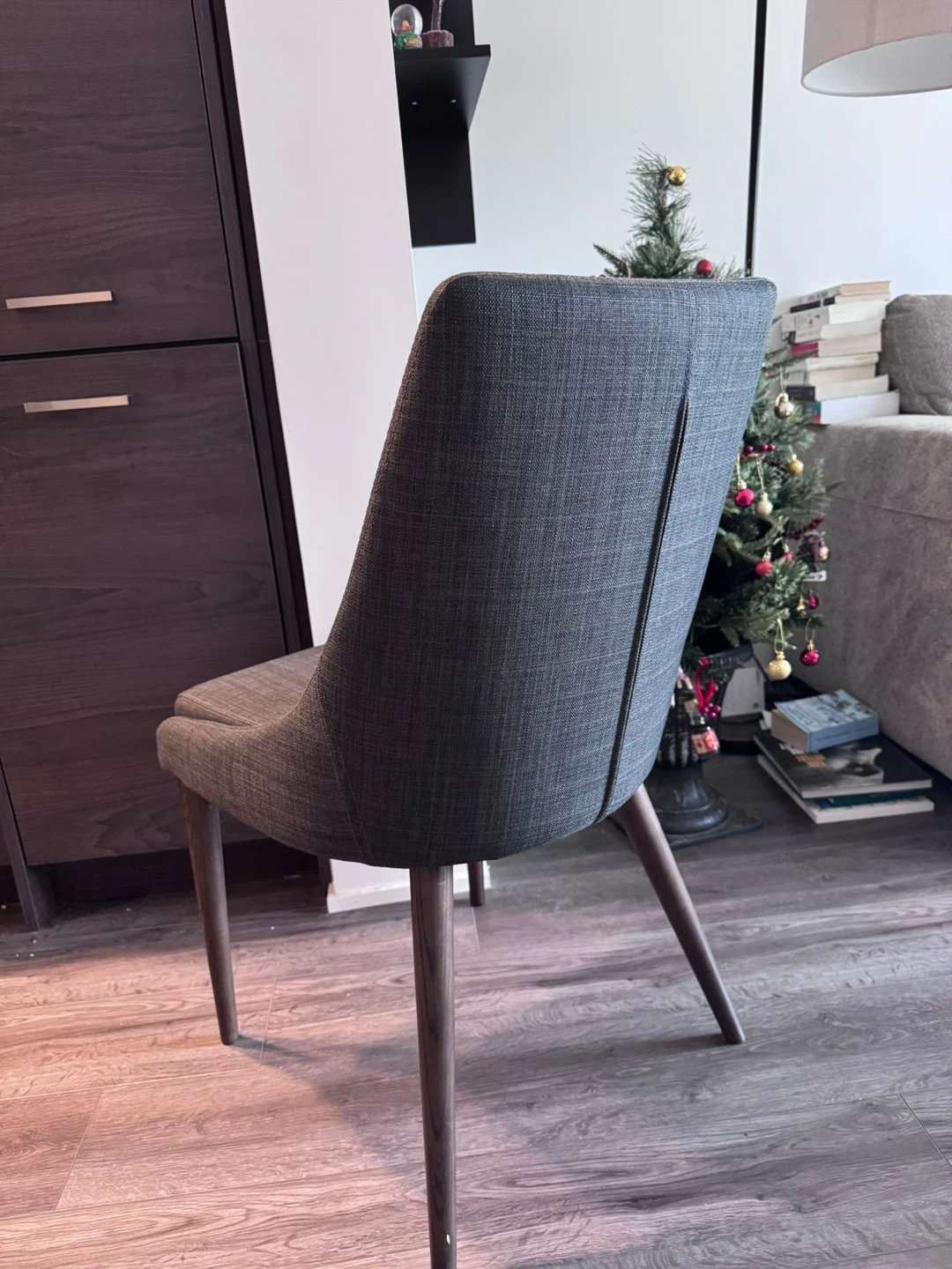 Dining Chair - Grey Fabric, Wood Legs - photo 2