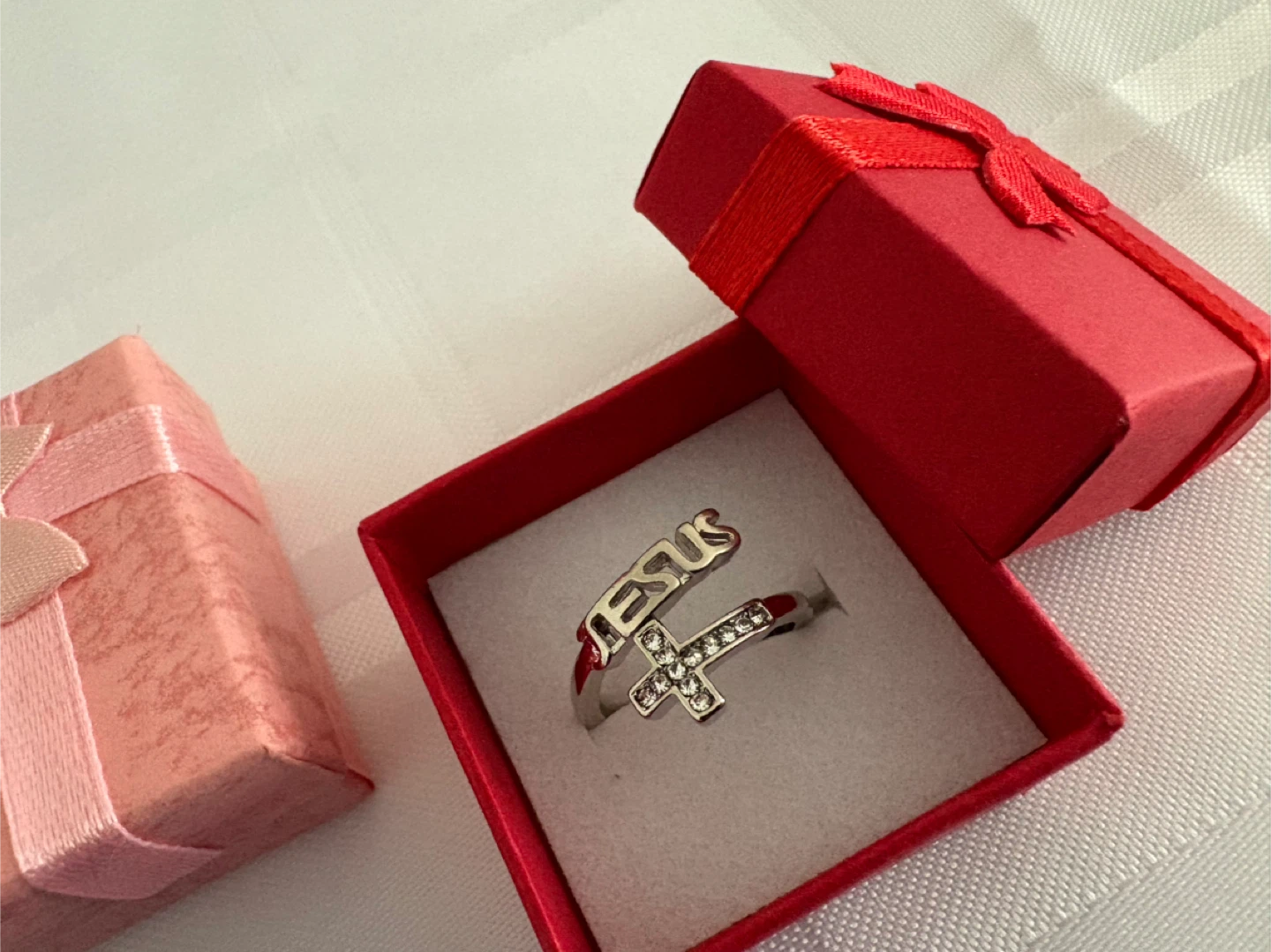 Silver Jesus Cross Ring in a Cute Gift Box