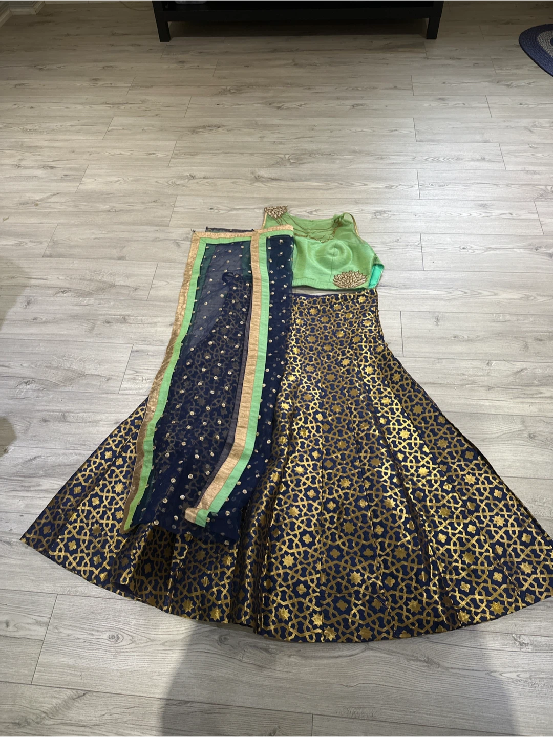 Lehenga Choli Set - Blue & Gold