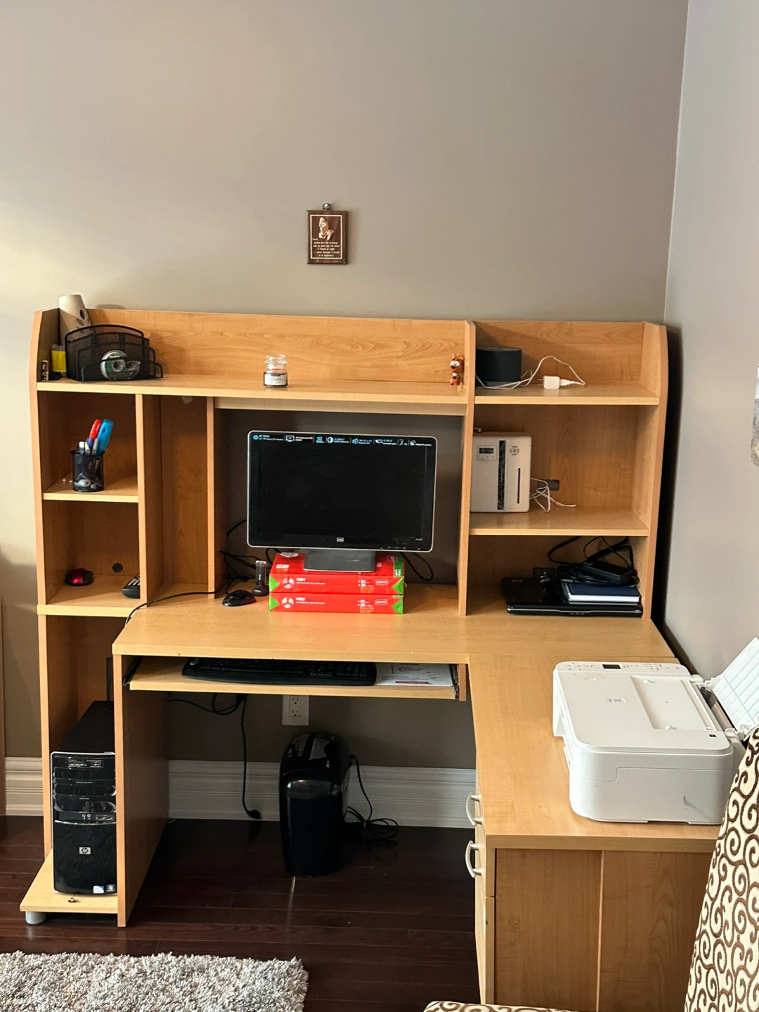 L-Shaped Wooden Desk with Hutch - photo 2