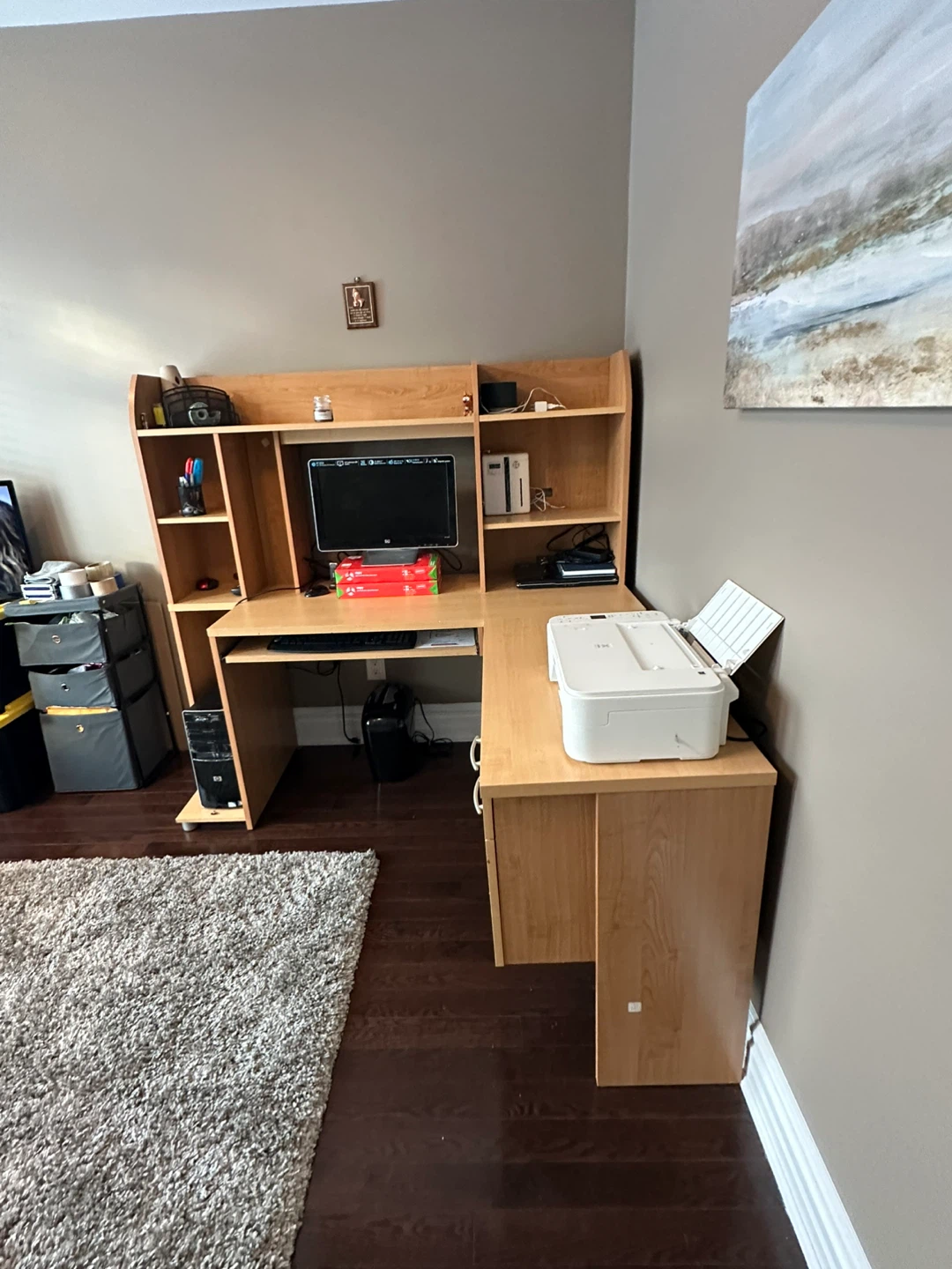 L-Shaped Wooden Desk with Hutch - photo 3