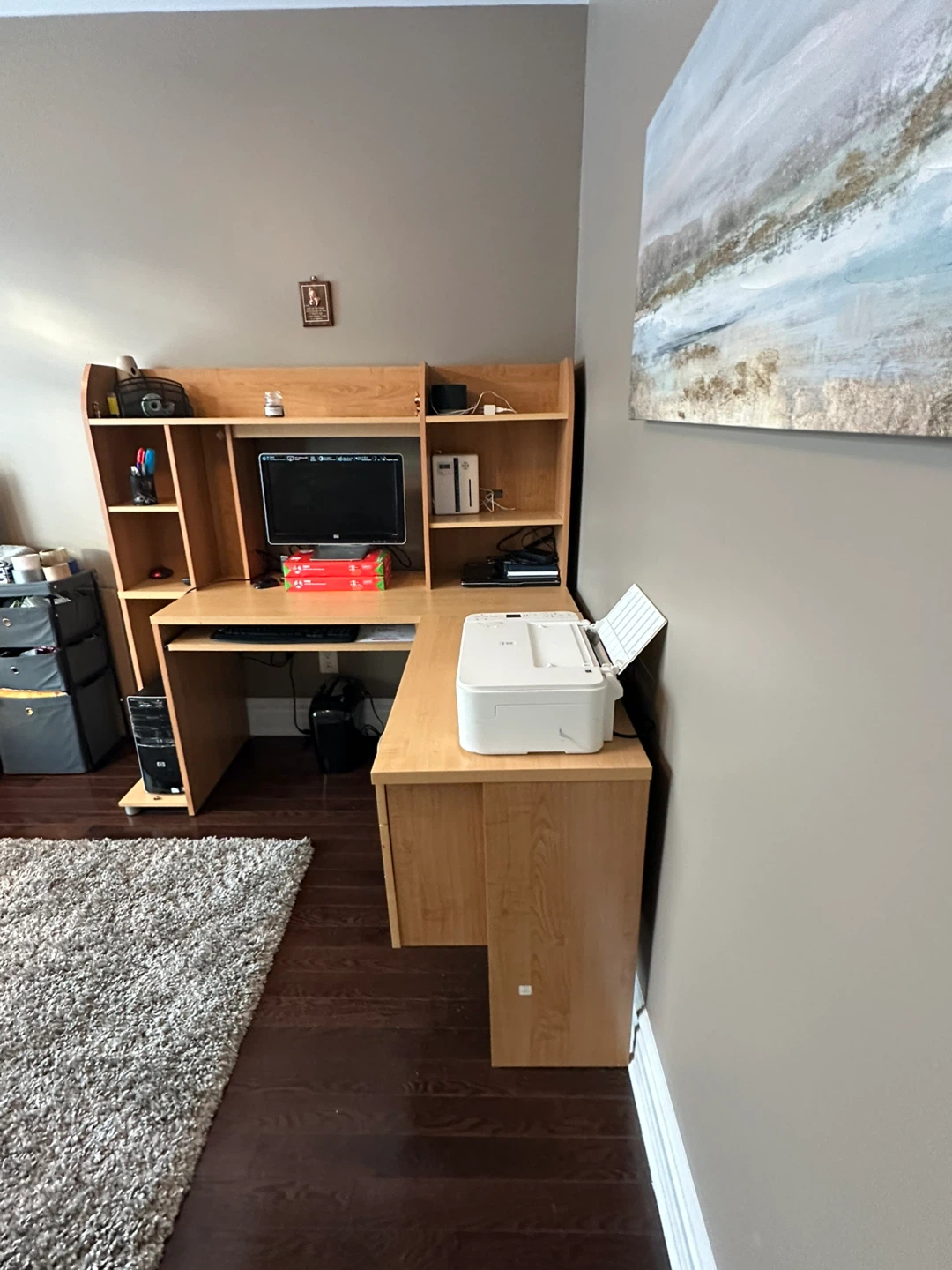 L-Shaped Wooden Desk with Hutch