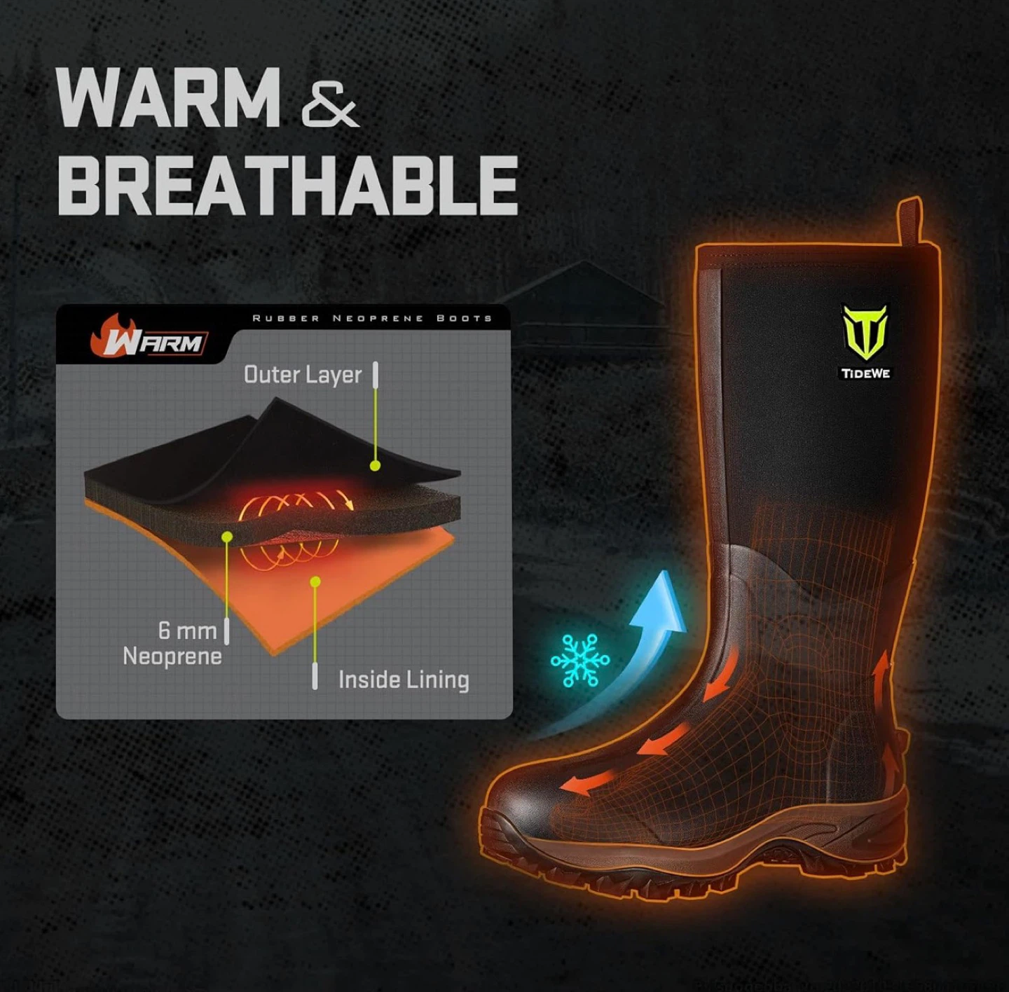 TIDEWE Rubber Neoprene Waterproof Boots. Size 11 - photo 3