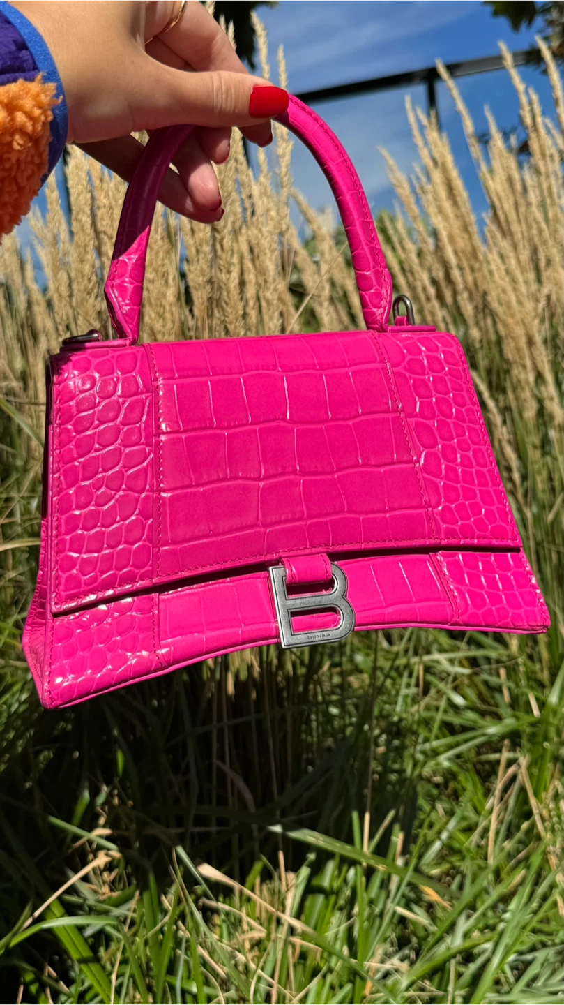 BALENCIAGA Hourglass Small Croc-Effect Leather Bag