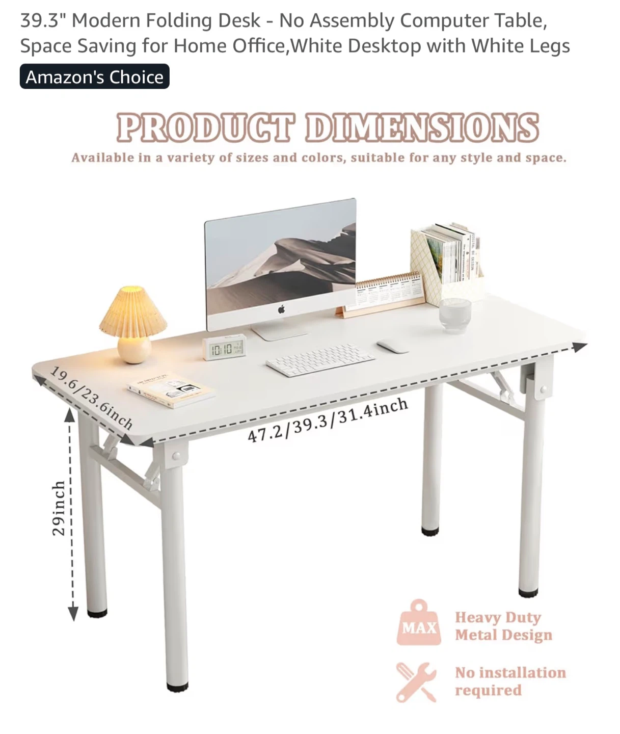 31.4 inch Modern Folding Desk -Brown - photo 2