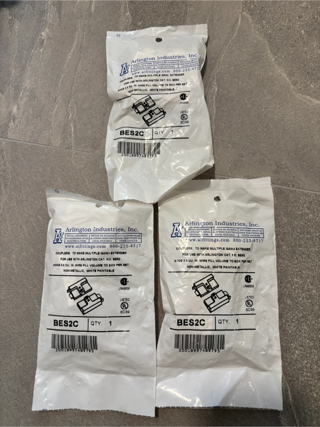 Arlington Industries BES2C Gang Extender Couplers - 3 Sets - New