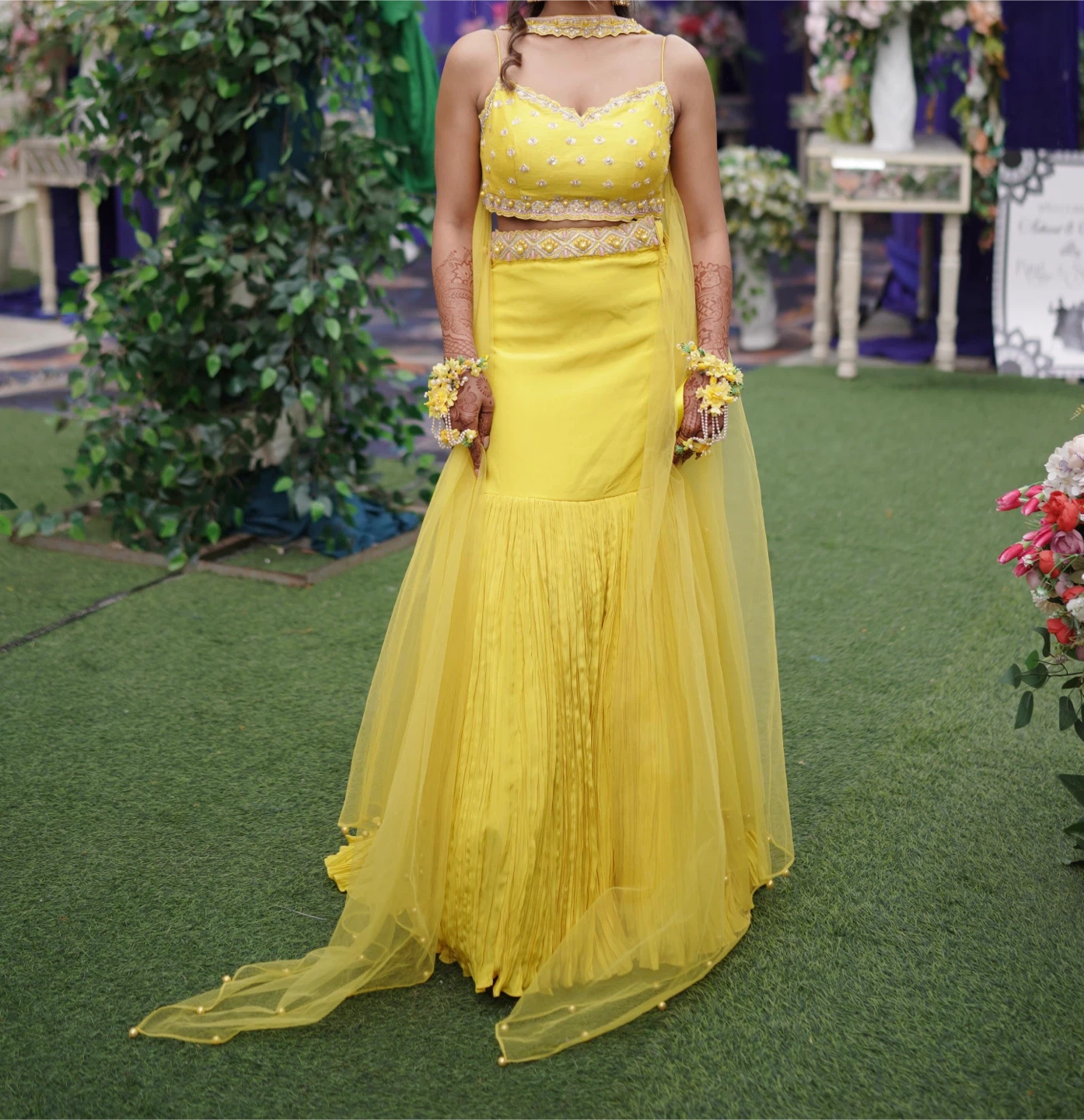 Yellow Indian Fish Cut Lehenga for Haldi