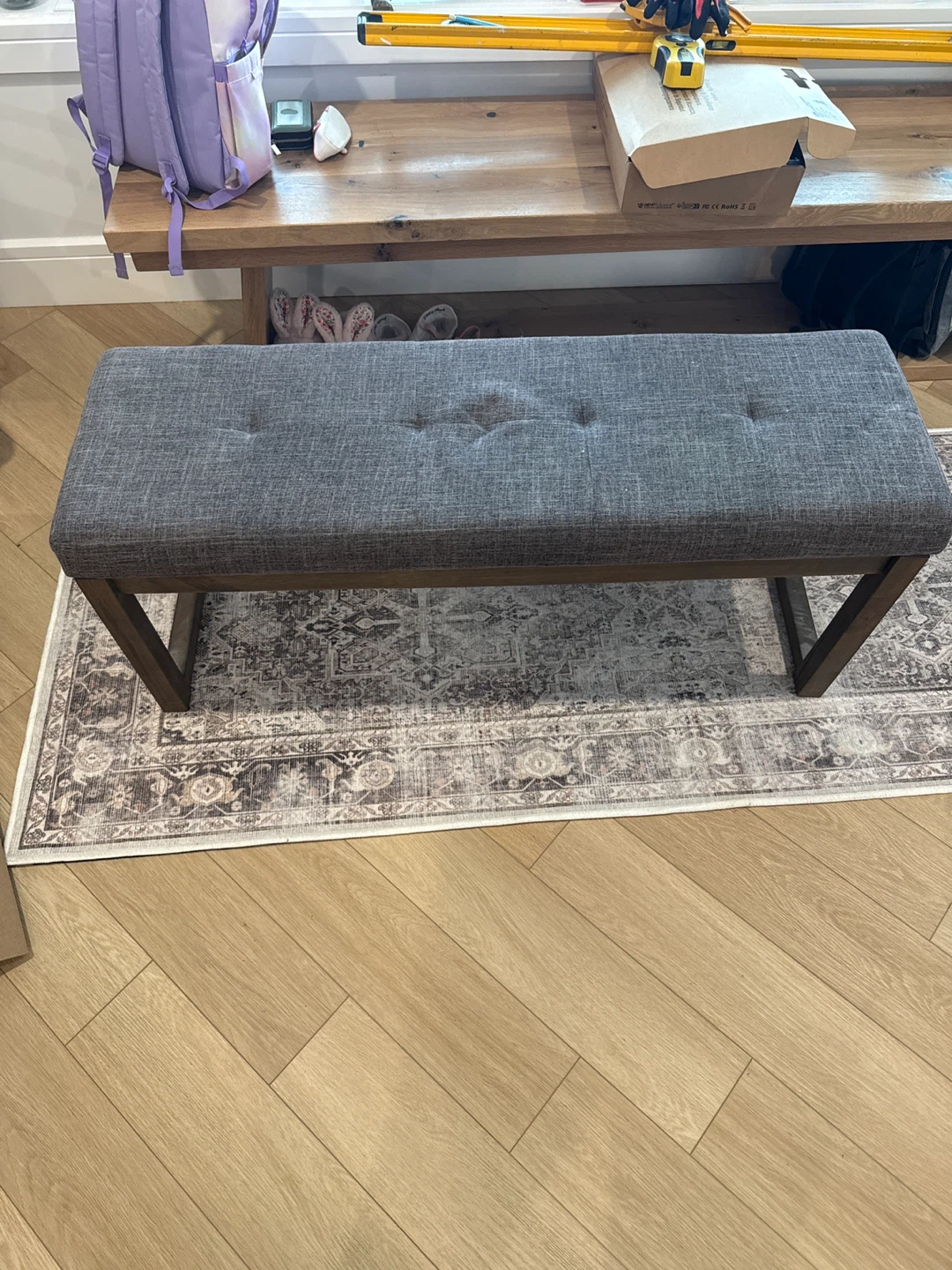 Upholstered Grey Bench