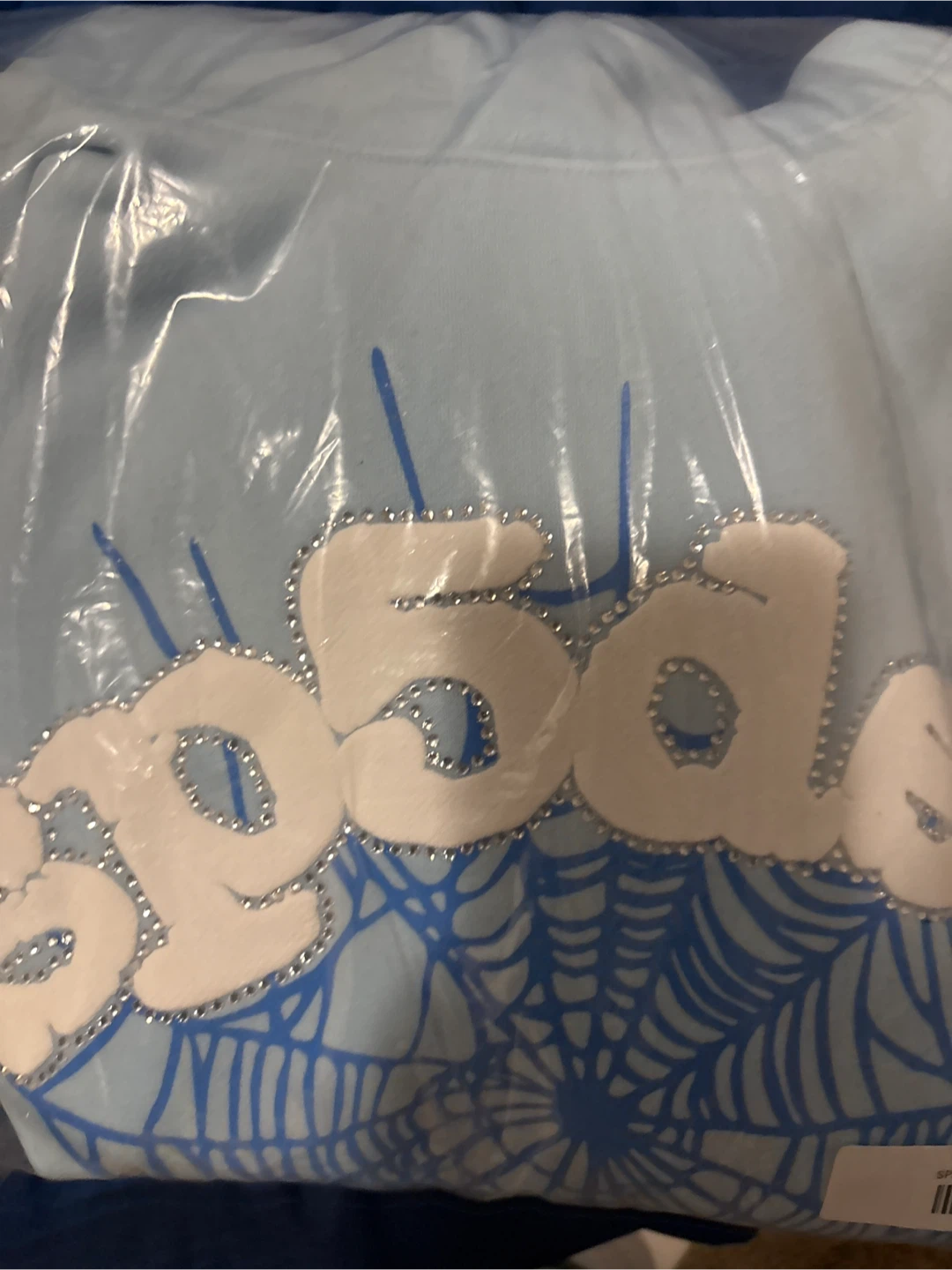 BLUE SP5DER HOODIE RHINESTONE