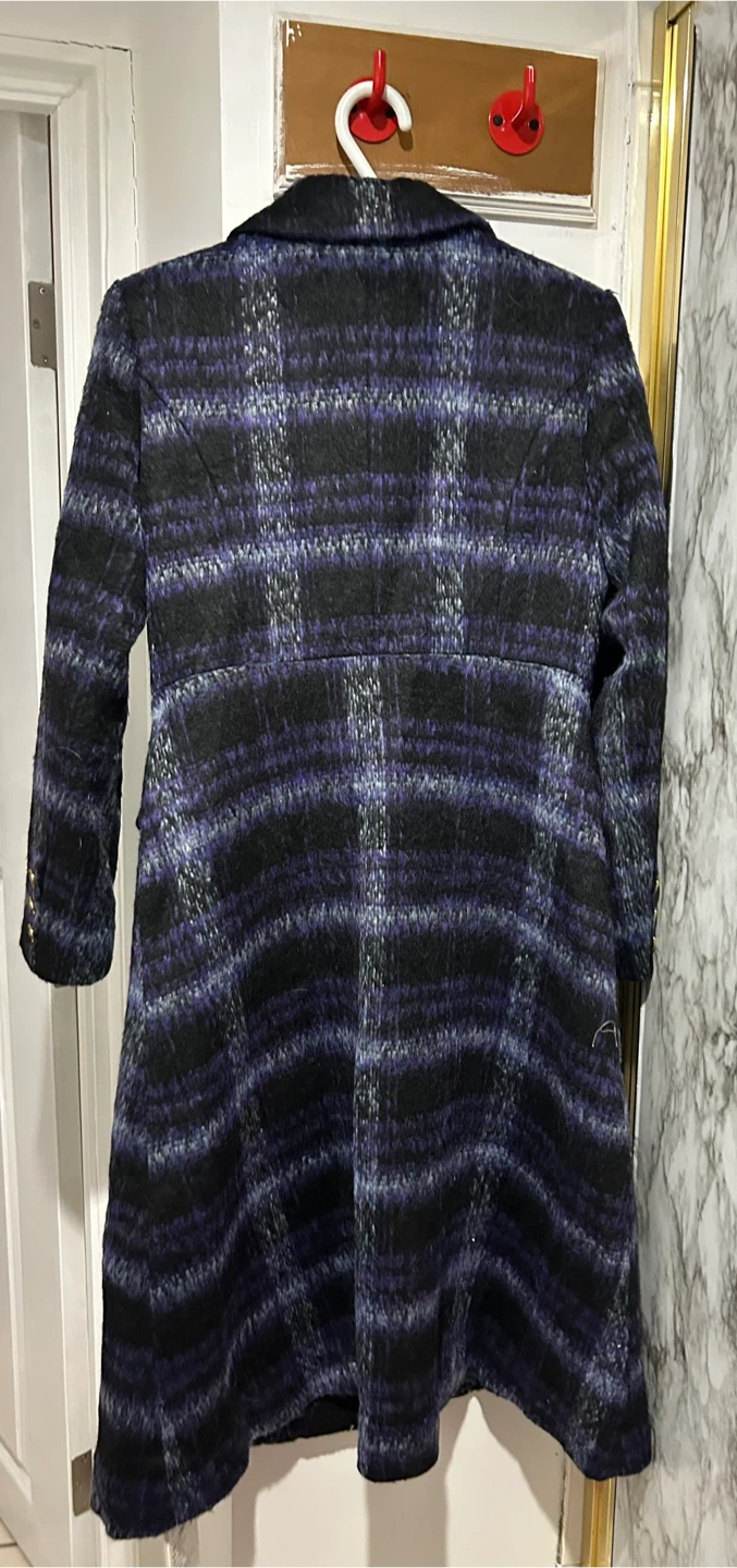Plaid Wool Blend Long Coat - photo 2