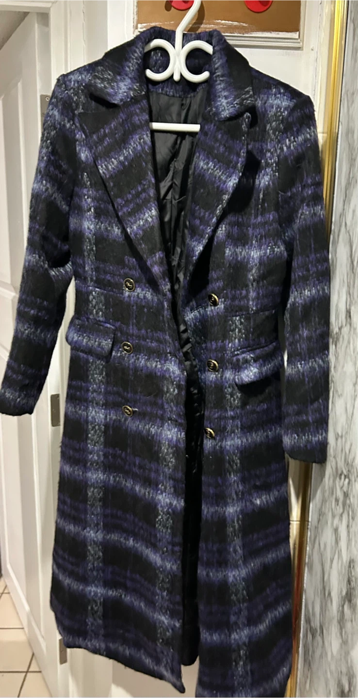 Plaid Wool Blend Long Coat - photo 4