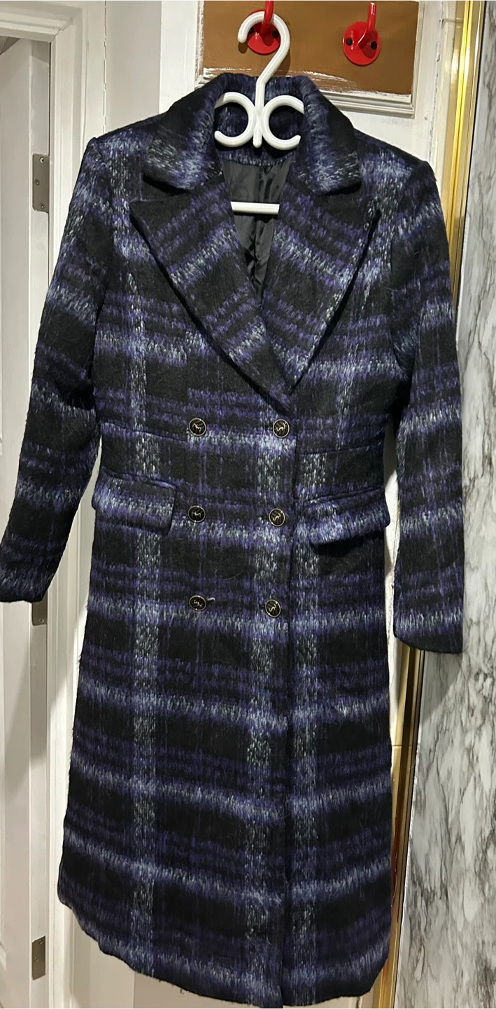 Plaid Wool Blend Long Coat - photo 3