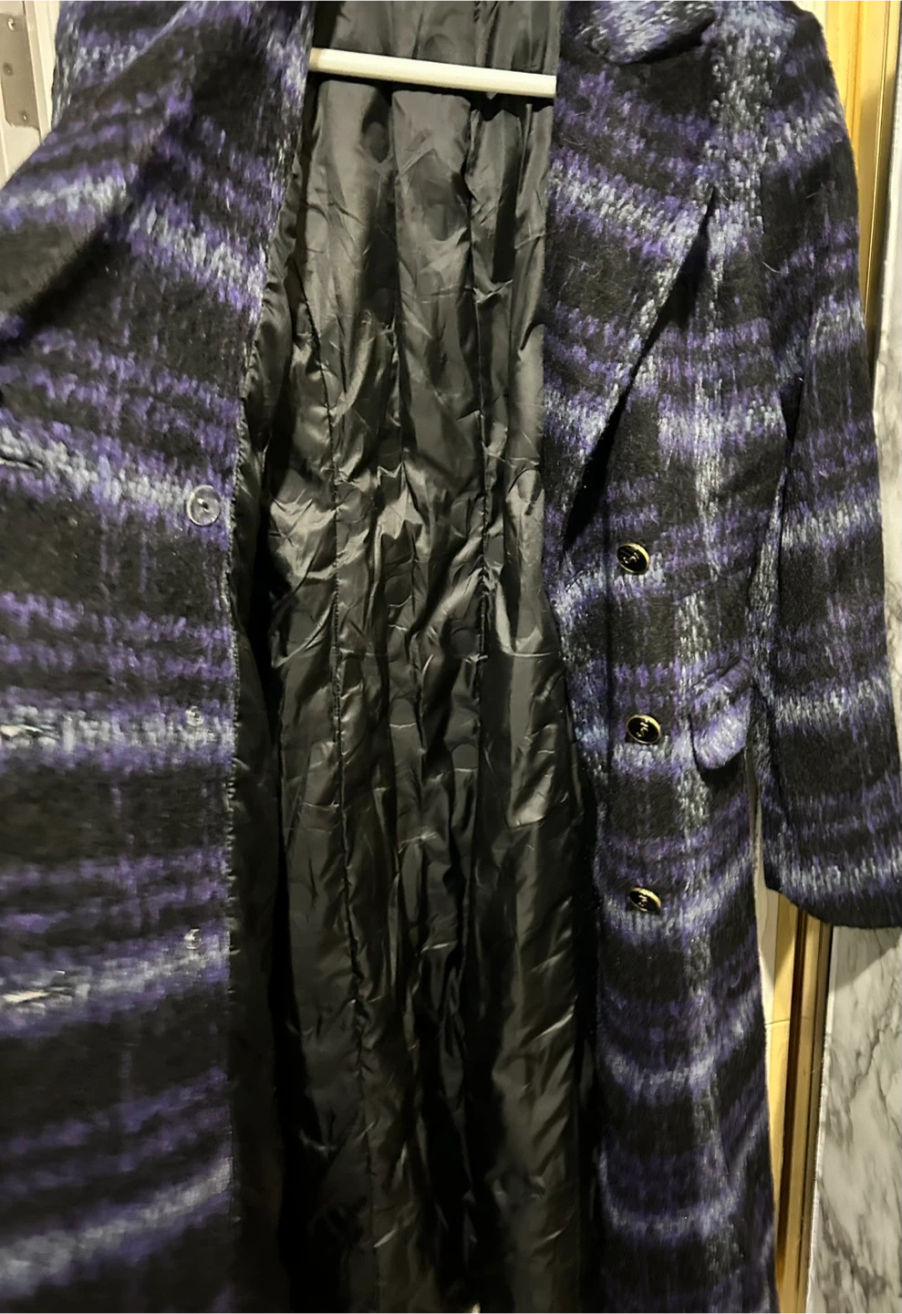 Plaid Wool Blend Long Coat - photo 5