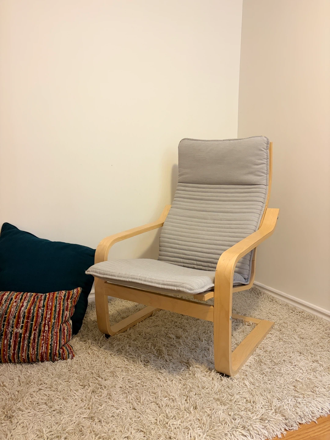 Poang Chair - Light Wood Frame & Gray Cushion