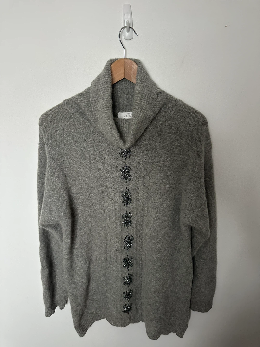 Vintage Eatons Grey Turtleneck Sweater Wool Rabbit Fur Warm - photo 4