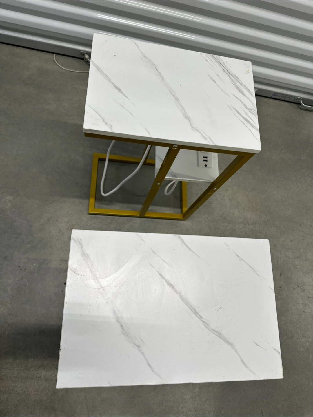 2 White Marble & Gold Metal End Tables or Night Stands - photo 2