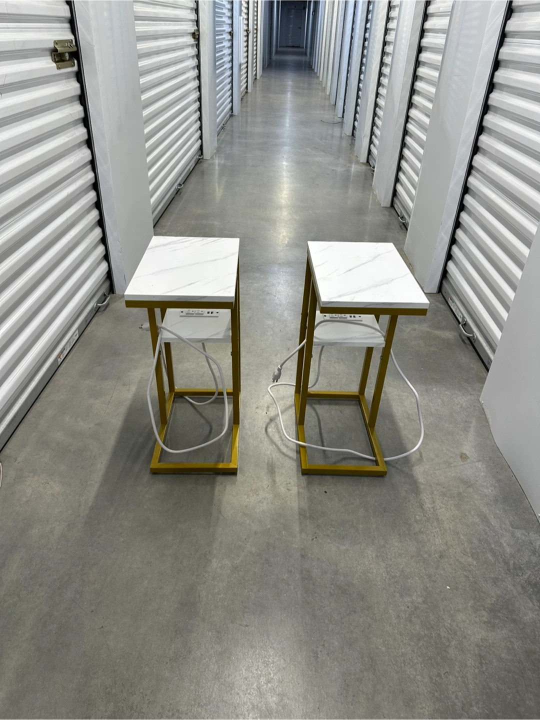2 White Marble & Gold Metal End Tables or Night Stands