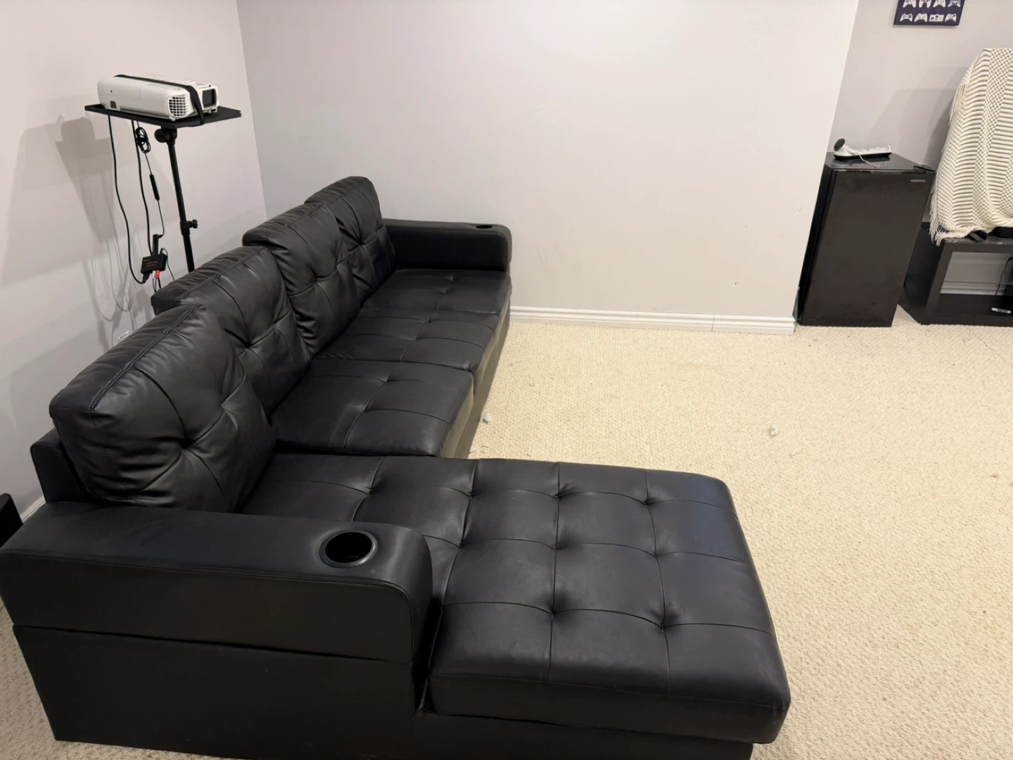 Black Leather Sectional Sofa with Storage - photo 2