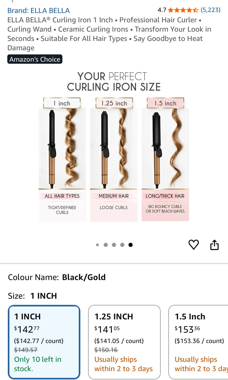 New ELLA BELLA Curling Iron 1 Inch Black/Gold - photo 2
