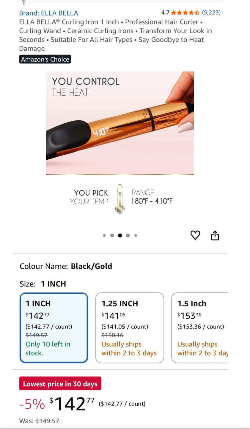 New ELLA BELLA Curling Iron 1 Inch Black/Gold - photo 3