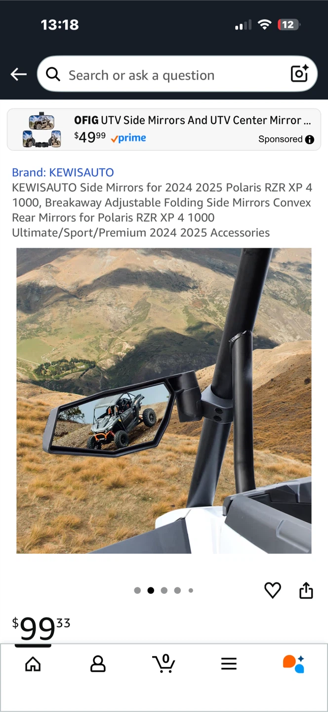 KEWISAUTO UTV Side Mirrors for Polaris RZR XP 4 1000 - photo 3