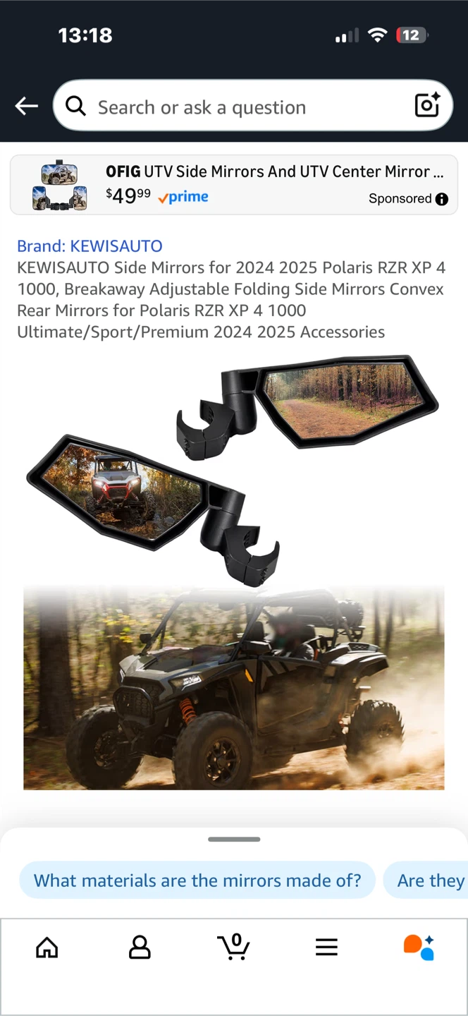 KEWISAUTO UTV Side Mirrors for Polaris RZR XP 4 1000