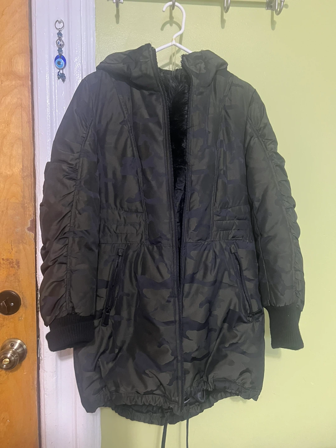 DKNY Camo Print Puffer Coat - Size S