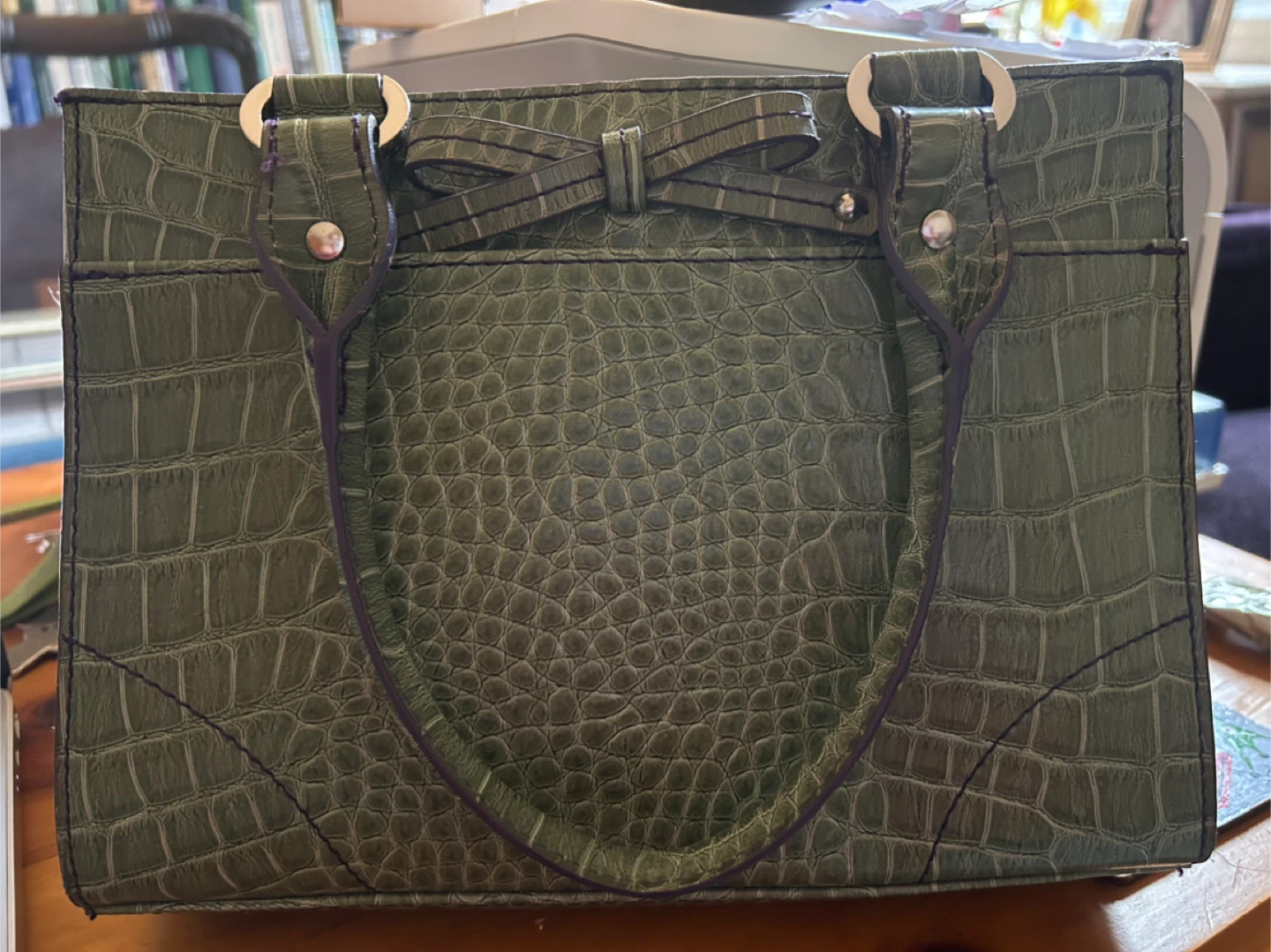 Green Croc Embossed Handbag. Liz Claiborne