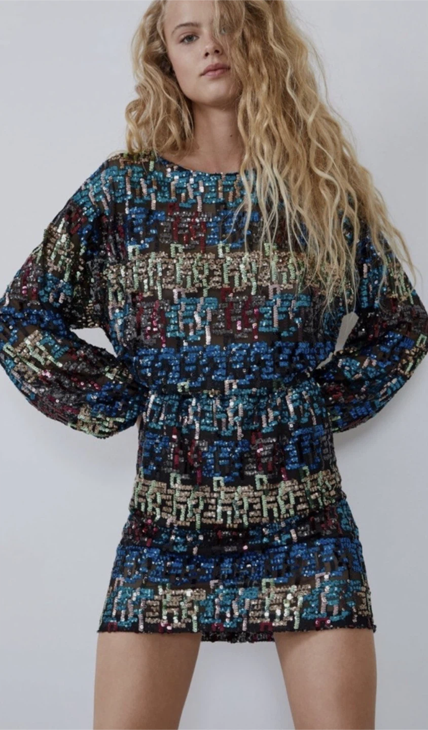 Zara multicoloured backless embellished dress size small - photo 3