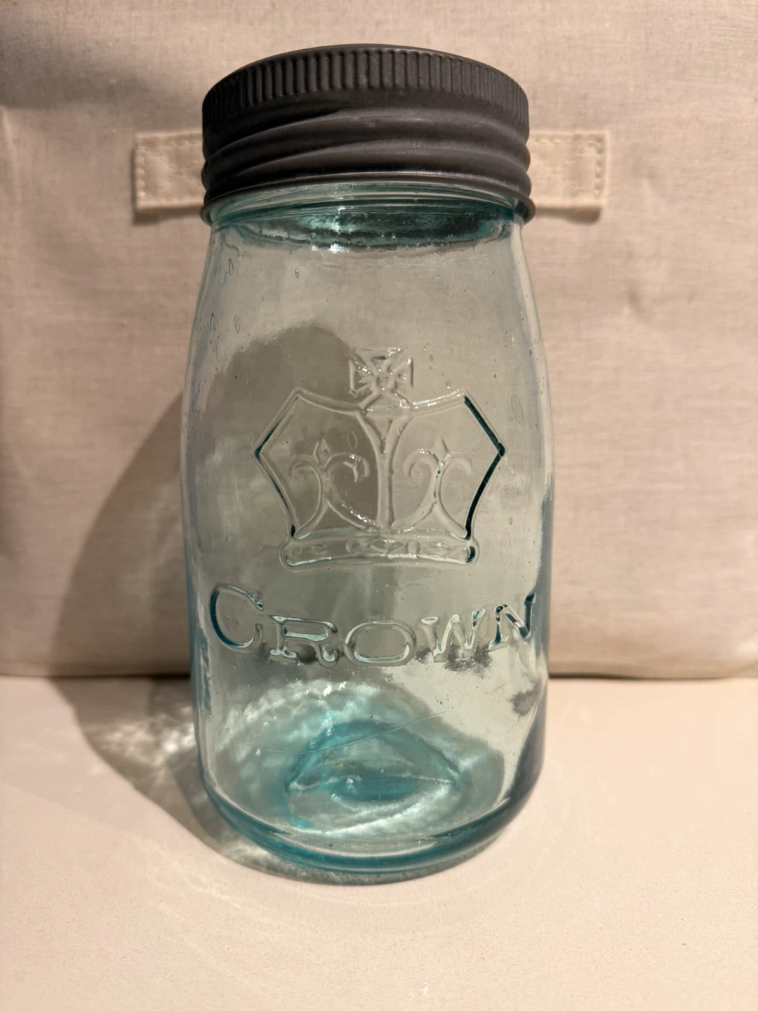 Vintage Quart Crown Mason Jar  No Dot – Aqua Blue with Zinc Lid