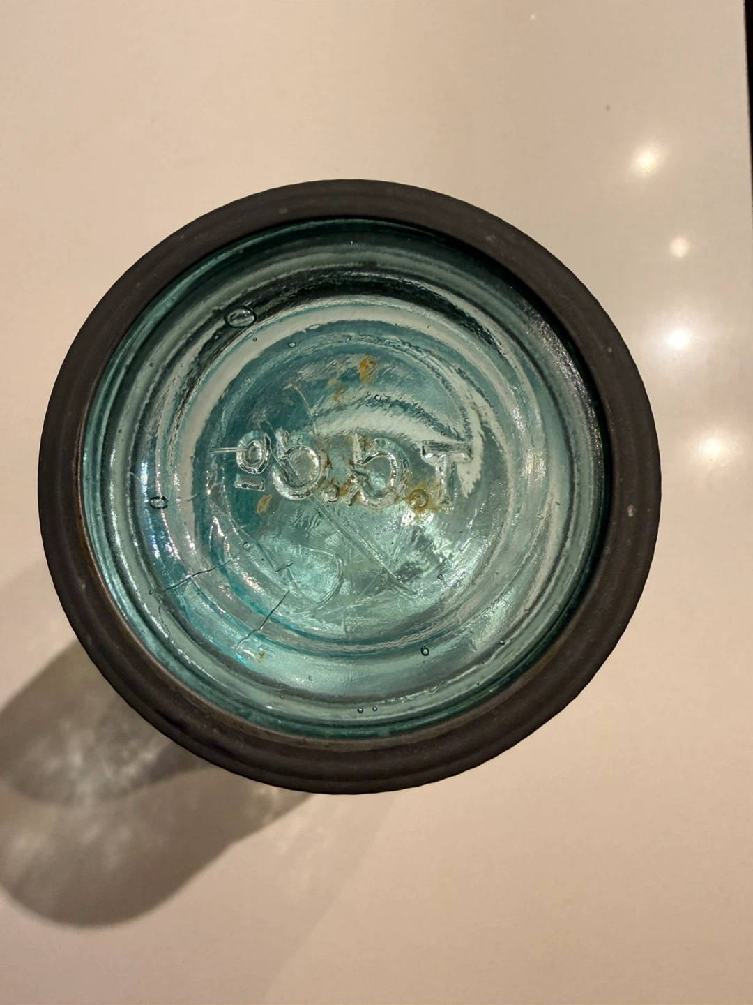 Vintage Quart Crown Mason Jar  No Dot – Aqua Blue with Zinc Lid - photo 2