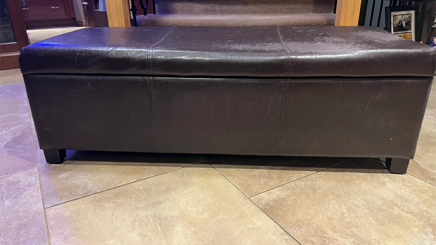 Storage Ottoman Bench - Brown Faux Leather - photo 2