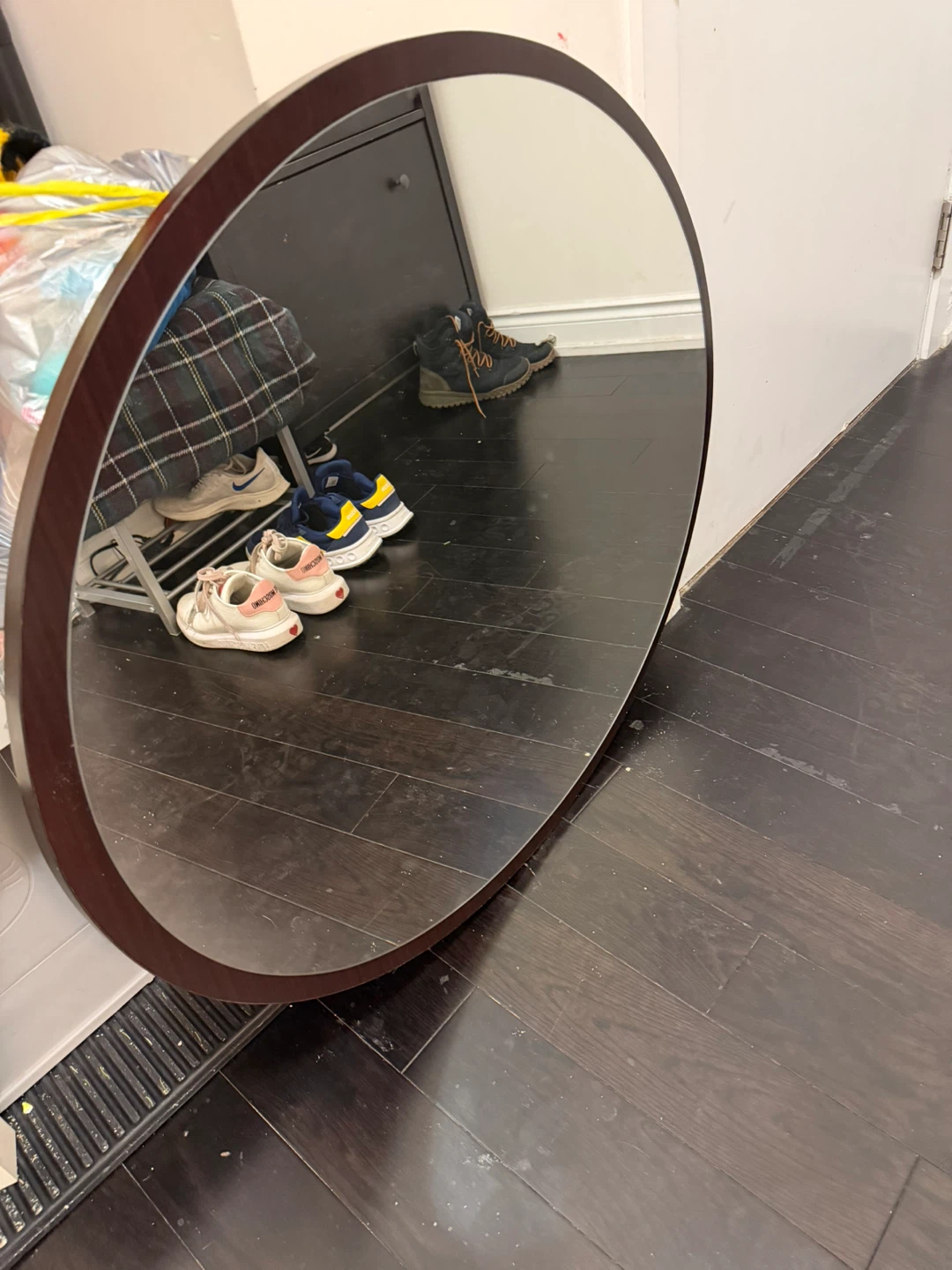 Round Wall Mirror - Brown Frame - photo 2