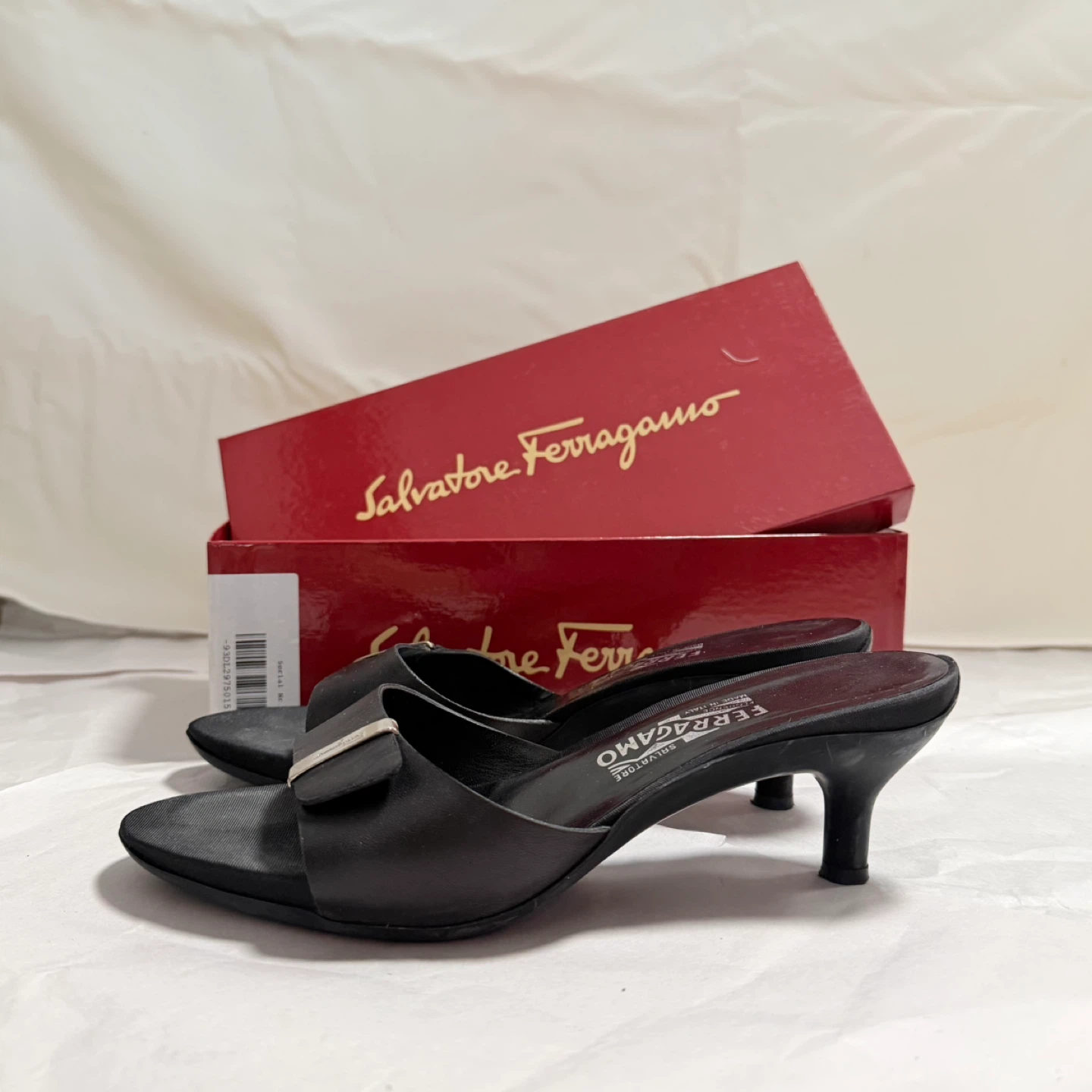 Salvatore Ferragamo Black Leather Heeled Sandals (Size 9)