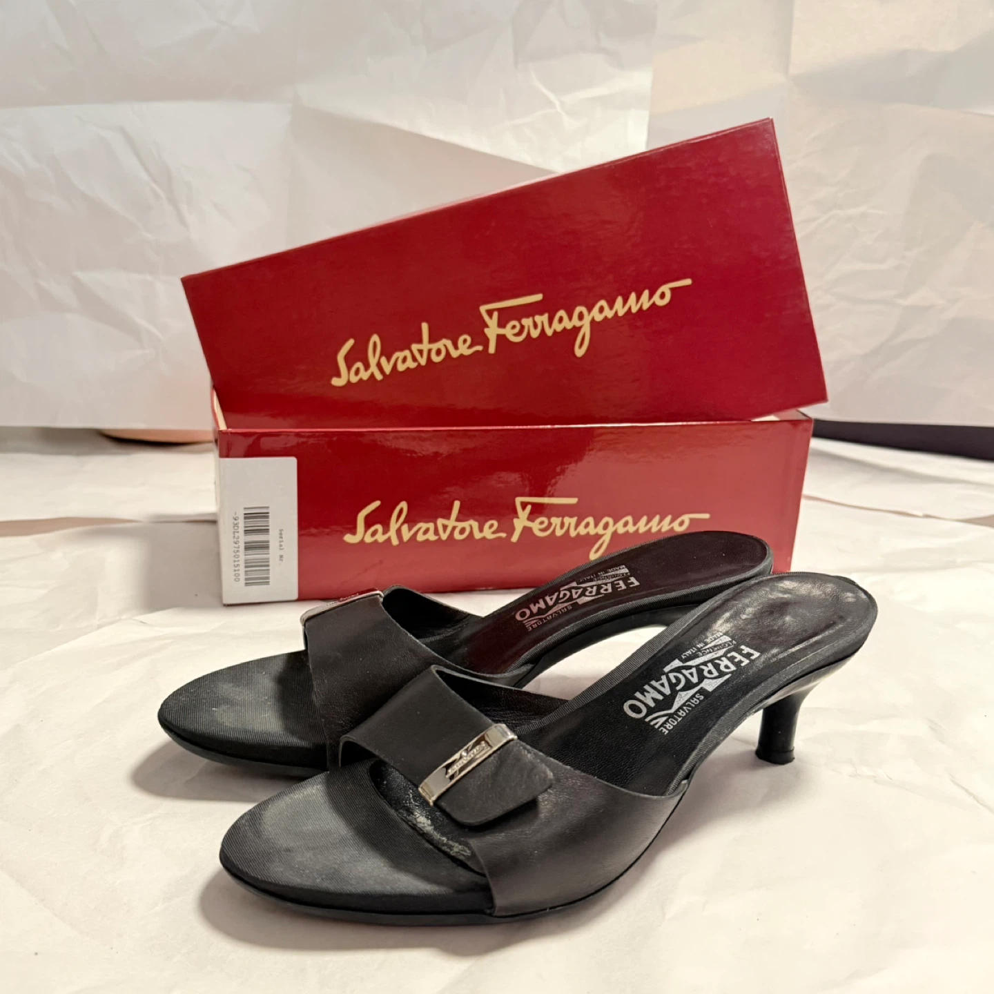 Salvatore Ferragamo Black Leather Heeled Sandals (Size 9) - photo 4