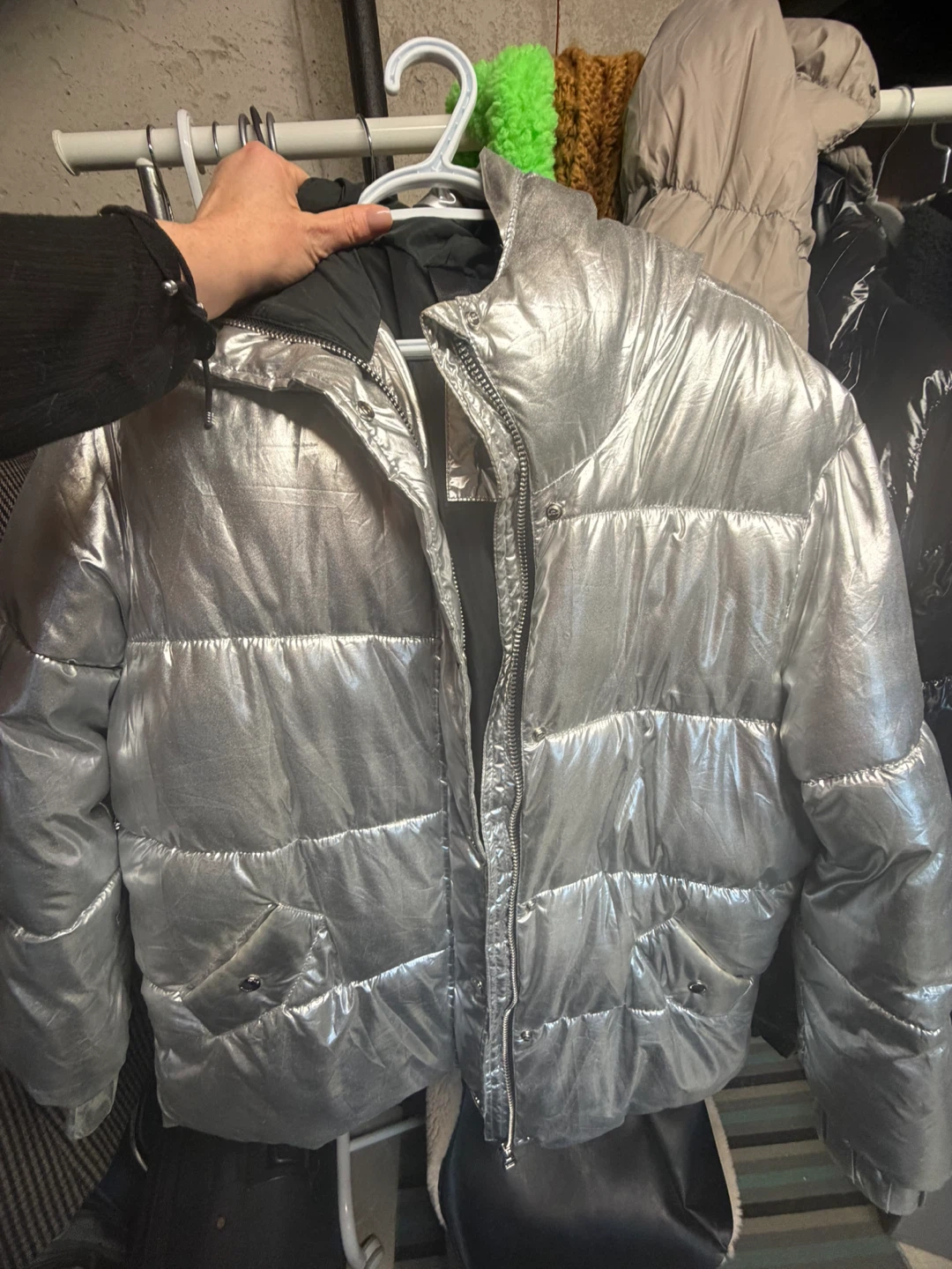 Bershka Silver Puffer Jacket, Size M