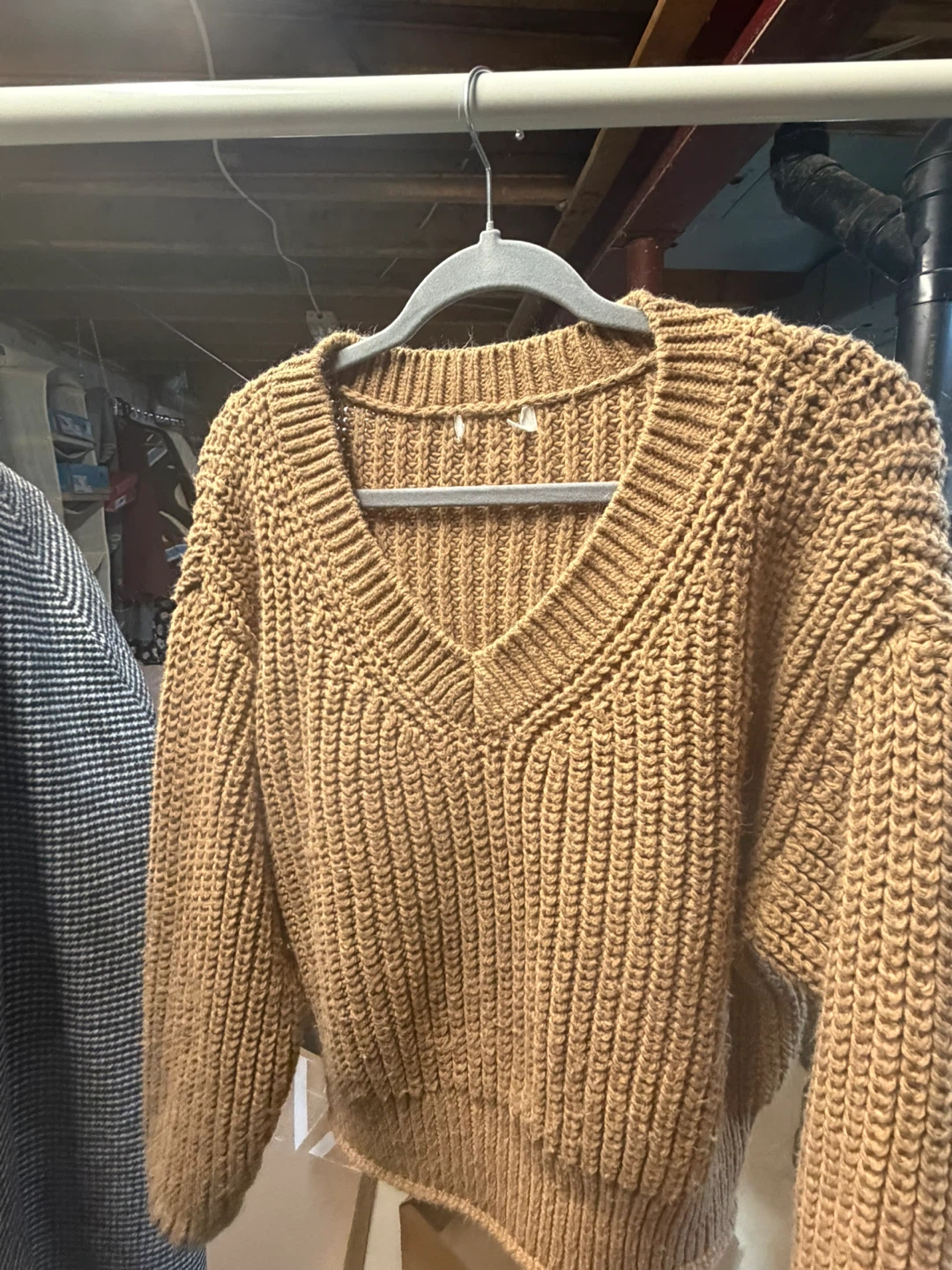 Tan Knit V-Neck Sweater