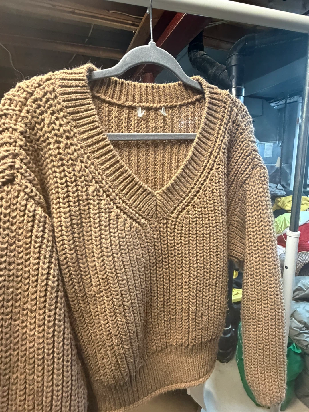 Tan Knit V-Neck Sweater - photo 2