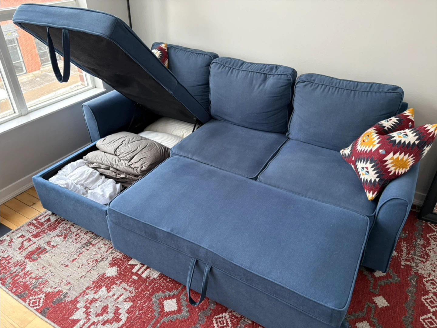 IKEA Blue Sleeper Sofa with Storage - photo 5