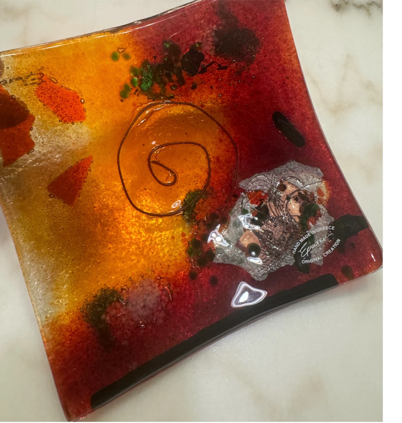 Brand new 6”x6” handmade in Greece art glass dish - photo 5