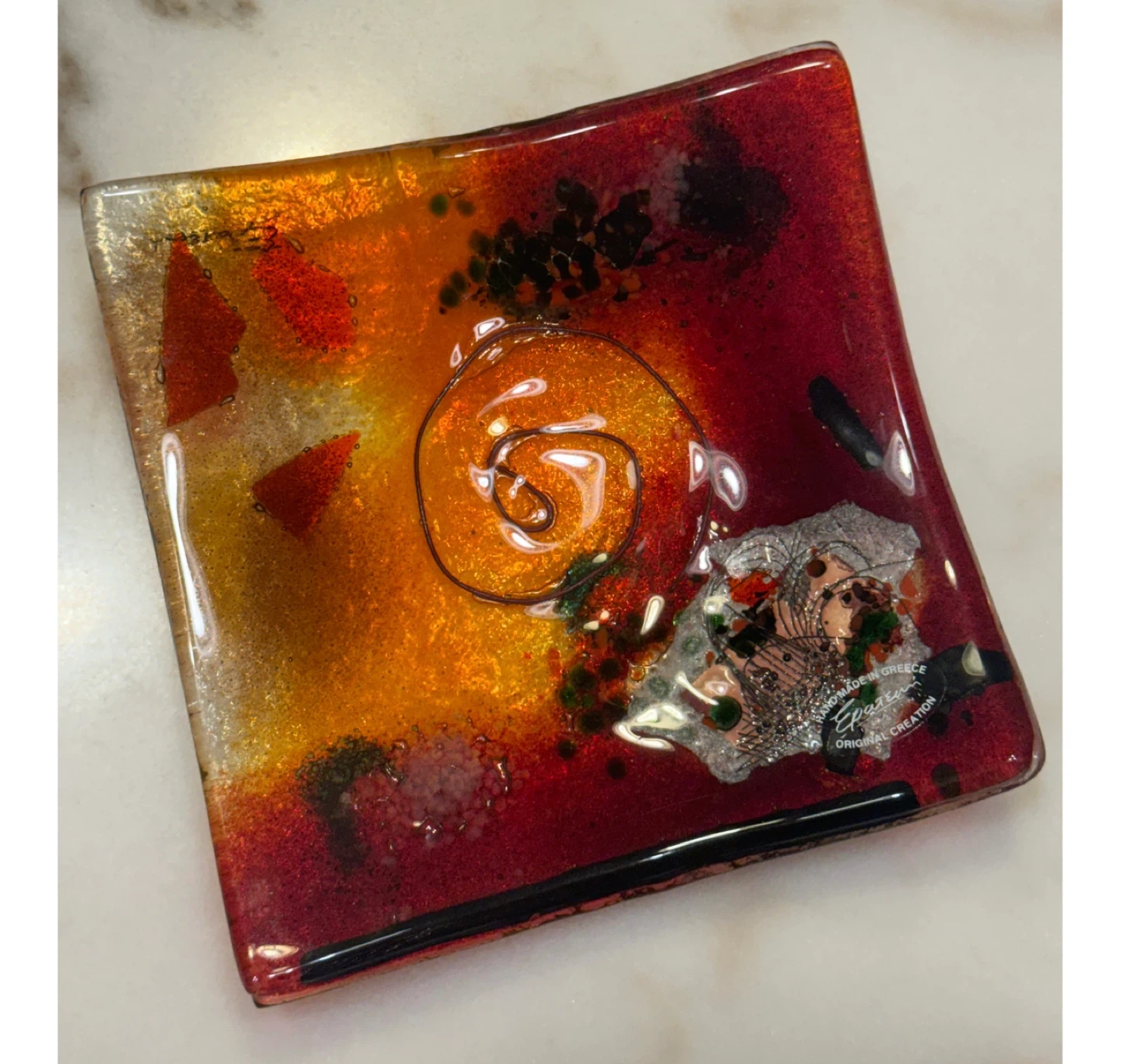 Brand new 6”x6” handmade in Greece art glass dish - photo 2