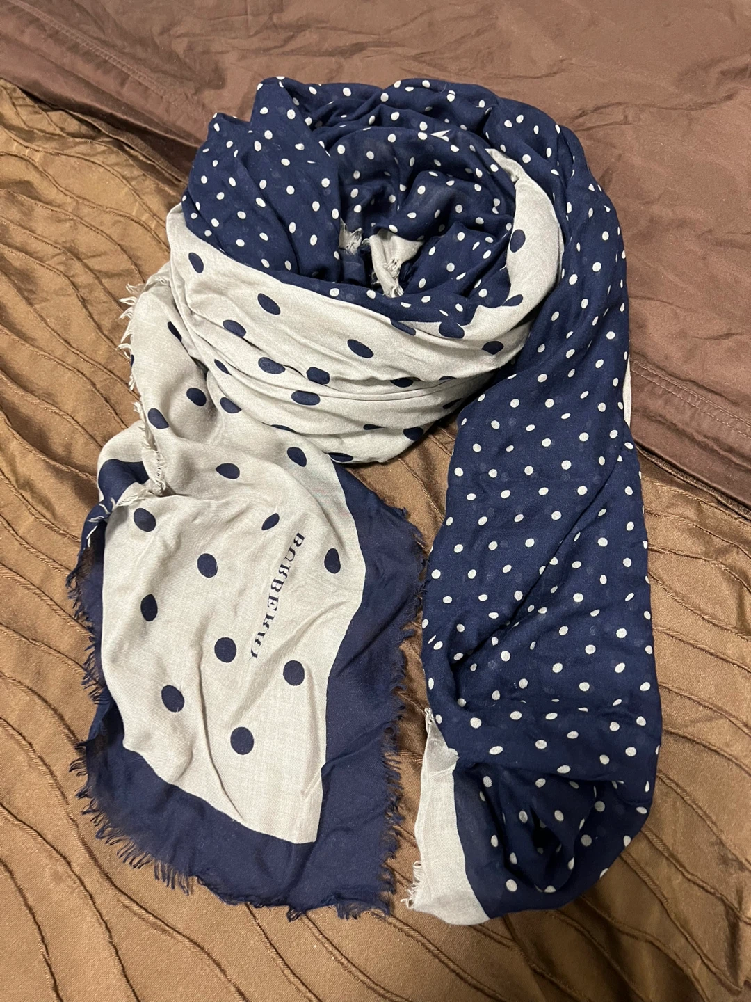 Burberry Polka Dot Scarf - Navy & Beige - photo 2