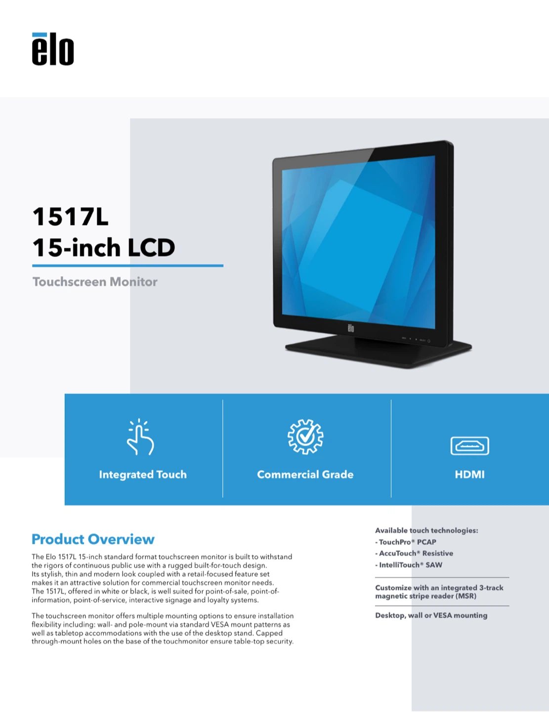 Elo 1517L 15-inch LCD Touchscreen Monitor