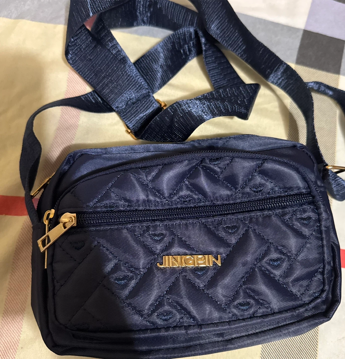 New! Jingpin Navy Blue Quilted Crossbody Bag - photo 4