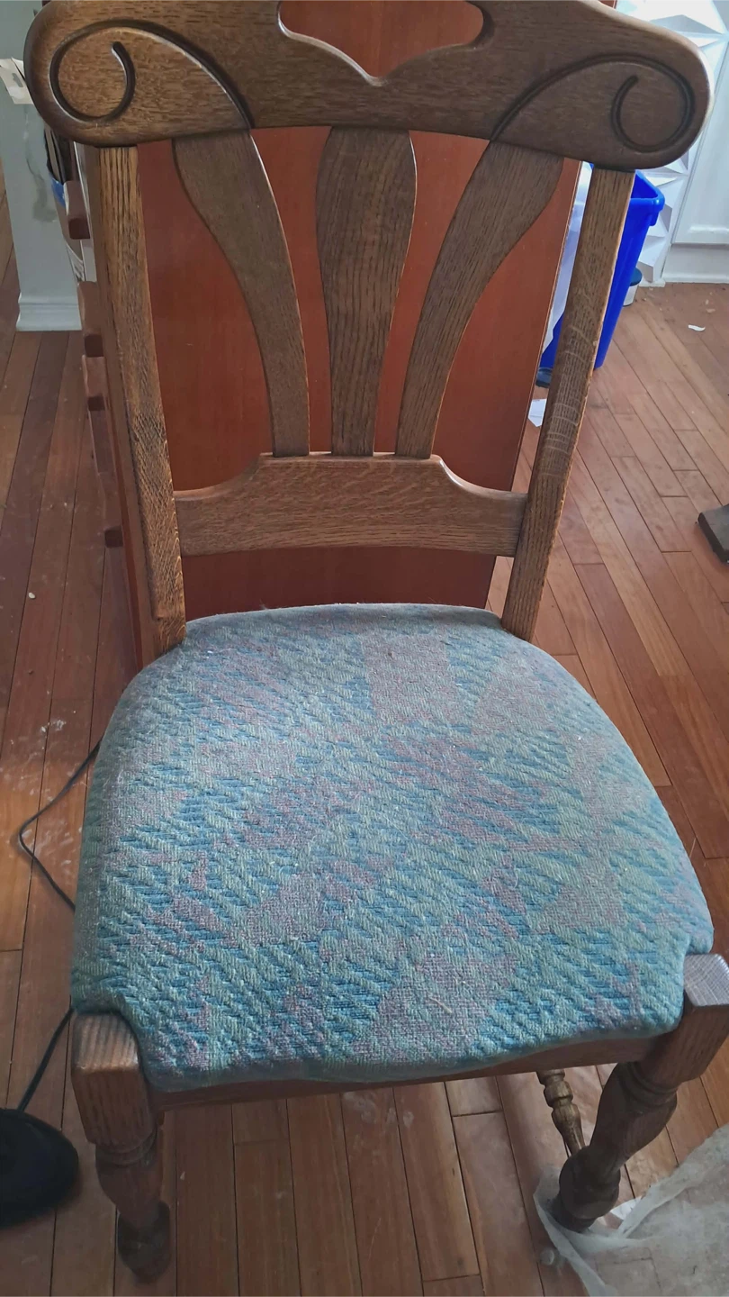 Wooden Dining Chair with Blue Patterned Seat