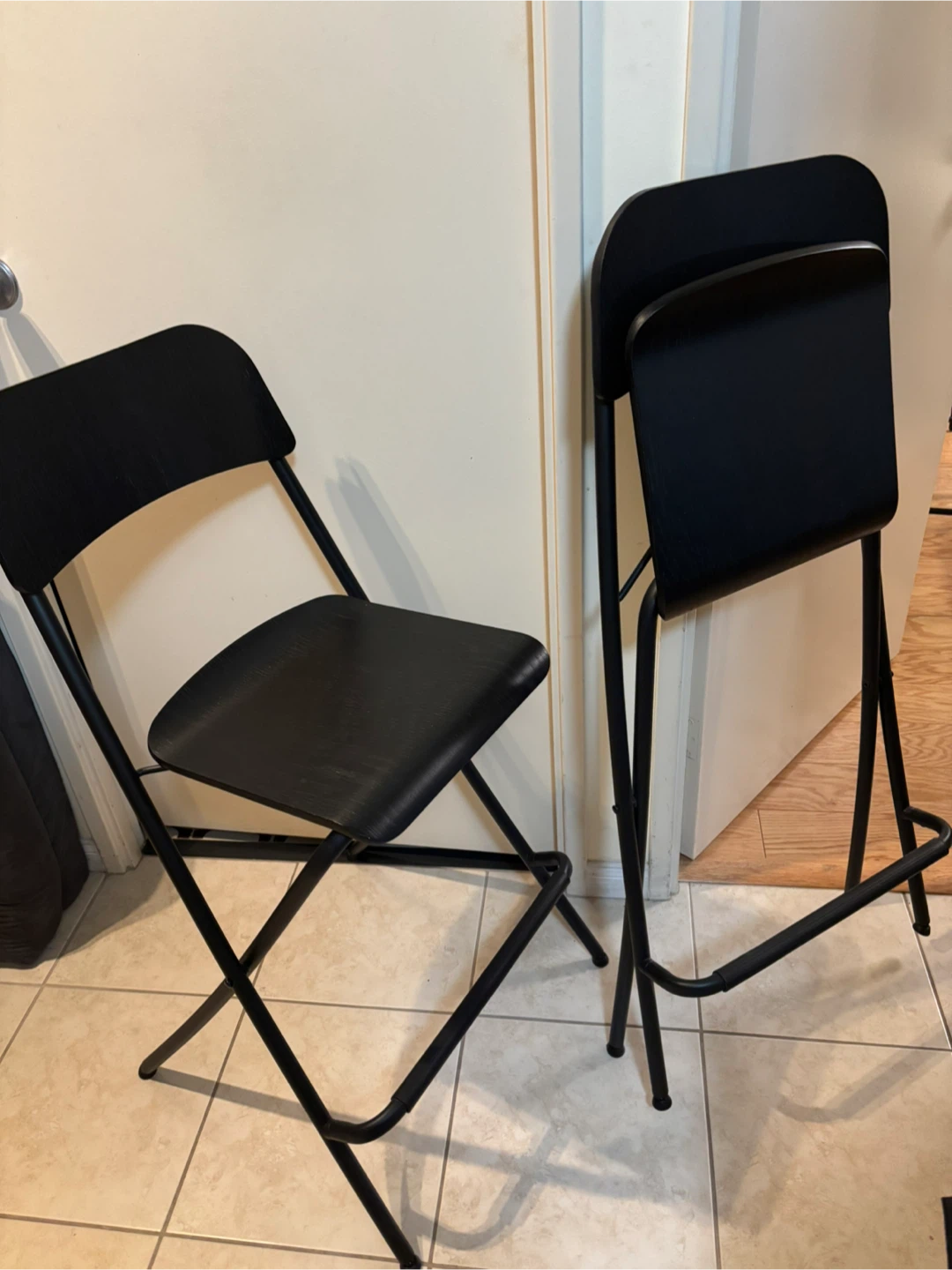 Black Folding Bar Stools - Set of 2 - photo 2