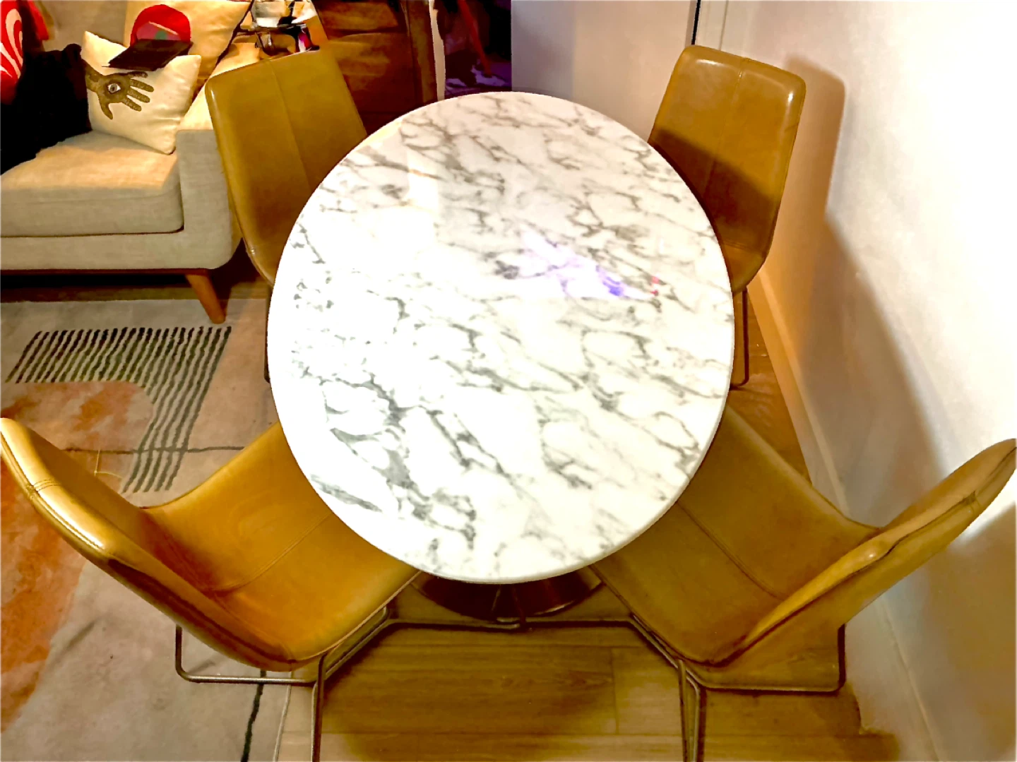 Marble Dining Table + 4 West Elm Leather Chairs - photo 5