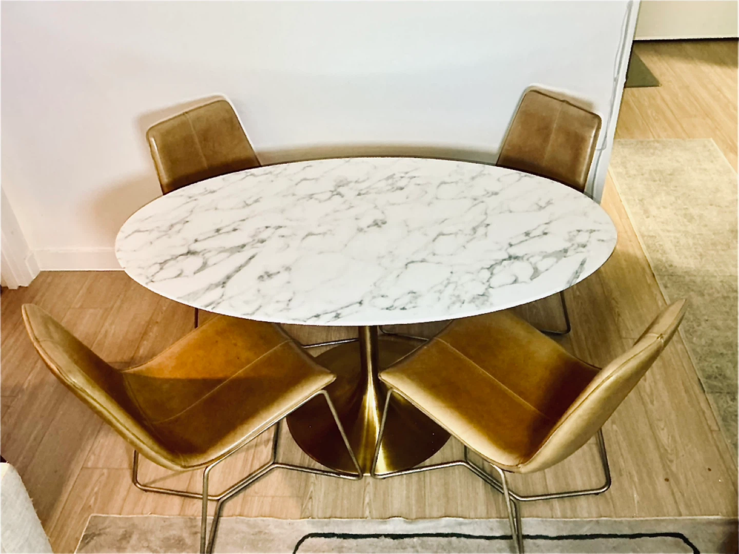 Marble Dining Table + 4 West Elm Leather Chairs - photo 3
